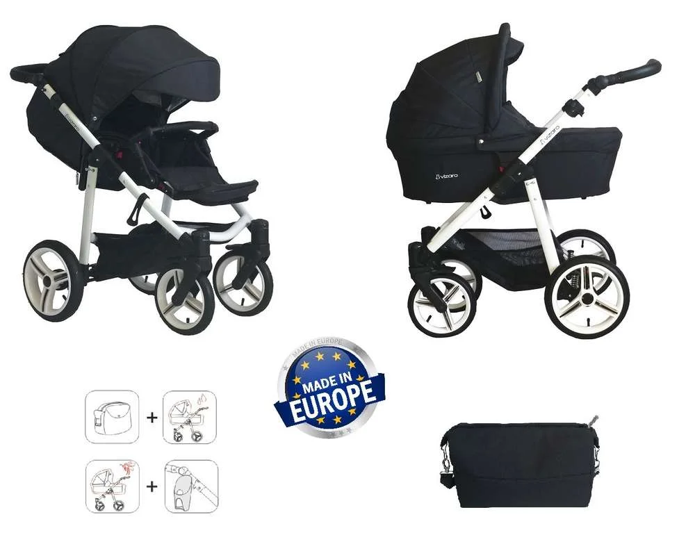 Carro Bebé Dúo Vizaro Onyx 2025 – Chasis Blanco