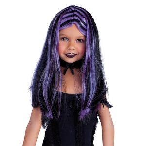 Accesorio disfraz – Peluca negra y mechas lila (in