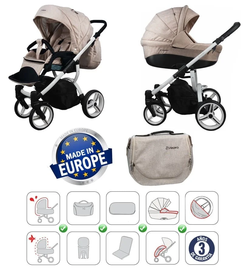 Carro Bebé Dúo Vizaro Pearl 2025 – Chasis Blanco